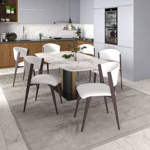 LeisureMod Aspen Modern Dining Chairs, Upholstered Leather Kitchen Room Chairs with Metal Legs