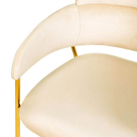 Axis Upholstered Dining Chair with Curved Open-Back and Arms and Black/Gold Stainless Steel Legs