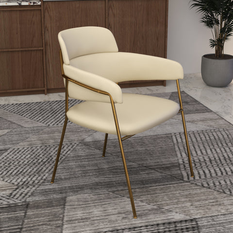 Axis Upholstered Dining Chair with Curved Open-Back and Arms and Black/Gold Stainless Steel Legs
