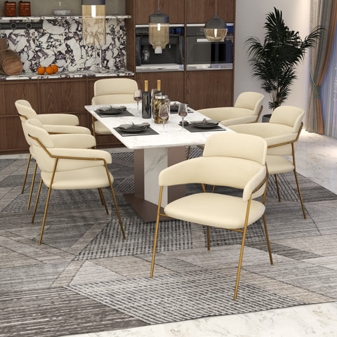 Axis Upholstered Dining Chair with Curved Open-Back and Arms and Black/Gold Stainless Steel Legs