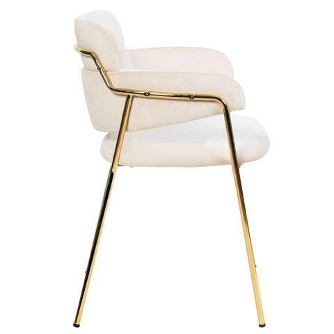 Axis Upholstered Dining Chair with Curved Open-Back and Arms and Black/Gold Stainless Steel Legs