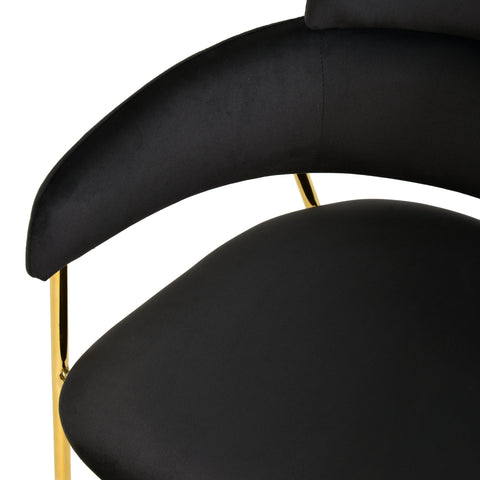 Axis Upholstered Dining Chair with Curved Open-Back and Arms and Black/Gold Stainless Steel Legs