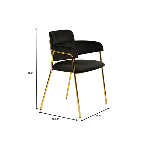 Axis Upholstered Dining Chair with Curved Open-Back and Arms and Black/Gold Stainless Steel Legs