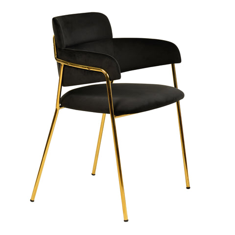 Axis Upholstered Dining Chair with Curved Open-Back and Arms and Black/Gold Stainless Steel Legs