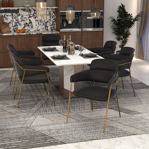 Axis Upholstered Dining Chair with Curved Open-Back and Arms and Black/Gold Stainless Steel Legs