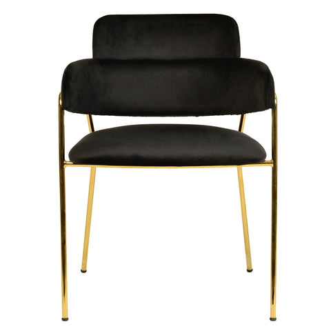 Axis Upholstered Dining Chair with Curved Open-Back and Arms and Black/Gold Stainless Steel Legs