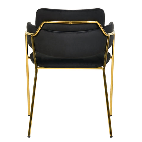 Axis Upholstered Dining Chair with Curved Open-Back and Arms and Black/Gold Stainless Steel Legs