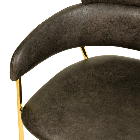 Axis Upholstered Dining Chair with Curved Open-Back and Arms and Black/Gold Stainless Steel Legs