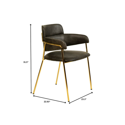 Axis Upholstered Dining Chair with Curved Open-Back and Arms and Black/Gold Stainless Steel Legs