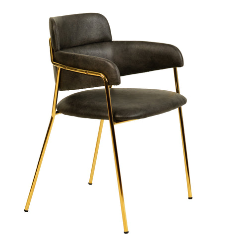 Axis Upholstered Dining Chair with Curved Open-Back and Arms and Black/Gold Stainless Steel Legs