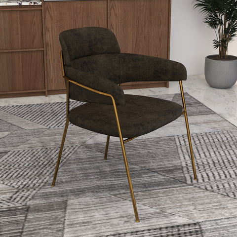 Axis Upholstered Dining Chair with Curved Open-Back and Arms and Black/Gold Stainless Steel Legs