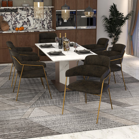 Axis Upholstered Dining Chair with Curved Open-Back and Arms and Black/Gold Stainless Steel Legs