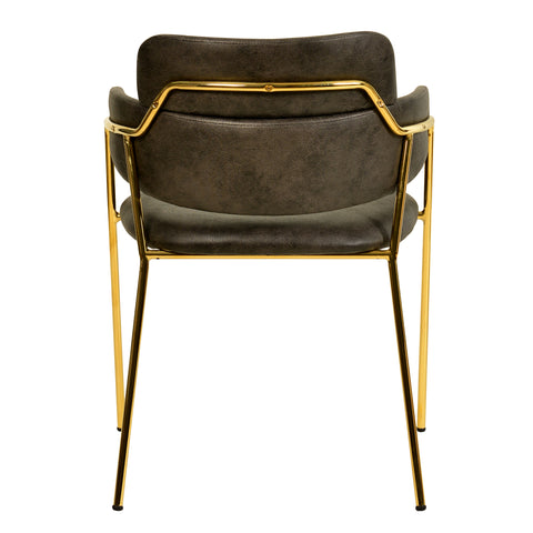 Axis Upholstered Dining Chair with Curved Open-Back and Arms and Black/Gold Stainless Steel Legs