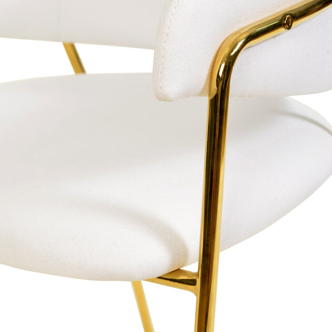 Axis Upholstered Dining Chair with Curved Open-Back and Arms and Black/Gold Stainless Steel Legs