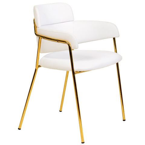 Axis Upholstered Dining Chair with Curved Open-Back and Arms and Black/Gold Stainless Steel Legs