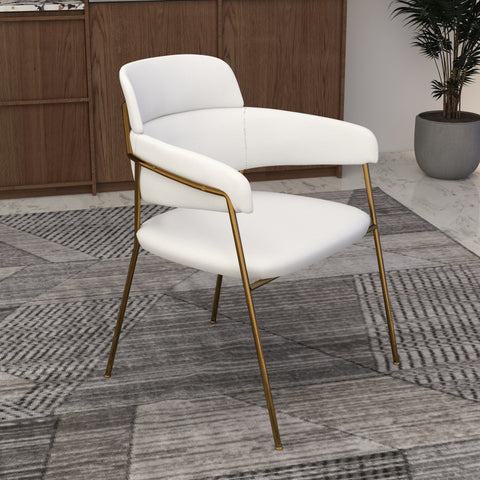 Axis Upholstered Dining Chair with Curved Open-Back and Arms and Black/Gold Stainless Steel Legs