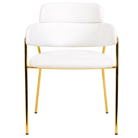 Axis Upholstered Dining Chair with Curved Open-Back and Arms and Black/Gold Stainless Steel Legs