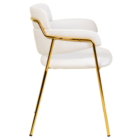 Axis Upholstered Dining Chair with Curved Open-Back and Arms and Black/Gold Stainless Steel Legs