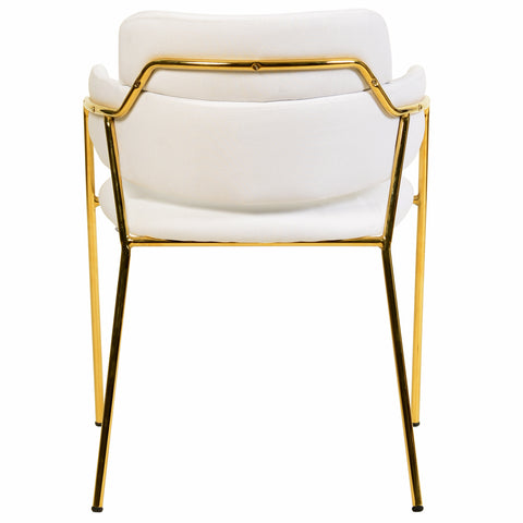 Axis Upholstered Dining Chair with Curved Open-Back and Arms and Black/Gold Stainless Steel Legs