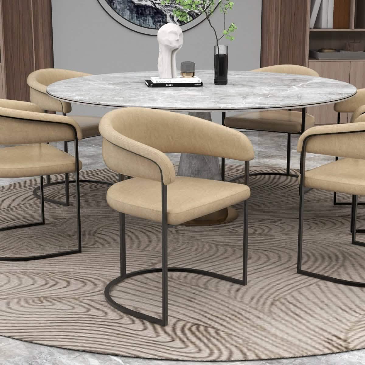 Aero Modern Upholstered Dining Chair with Padded Seat and Powder - Coated Iron Frame Set of 4