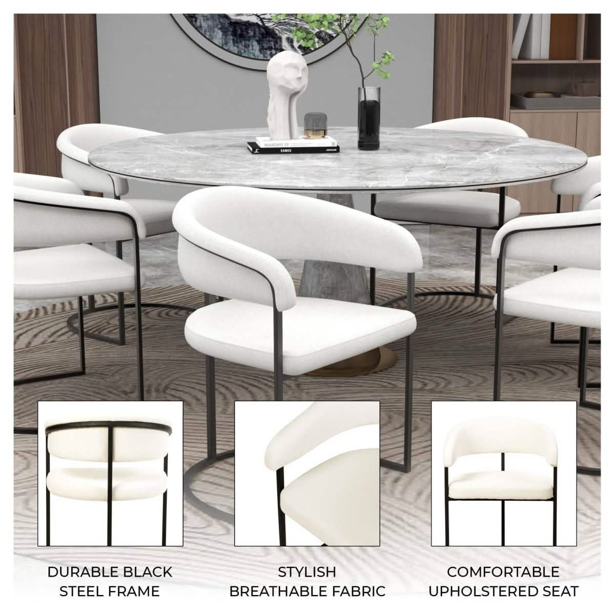 Aero Modern Upholstered Dining Chair with Padded Seat and Powder - Coated Iron Frame Set of 4