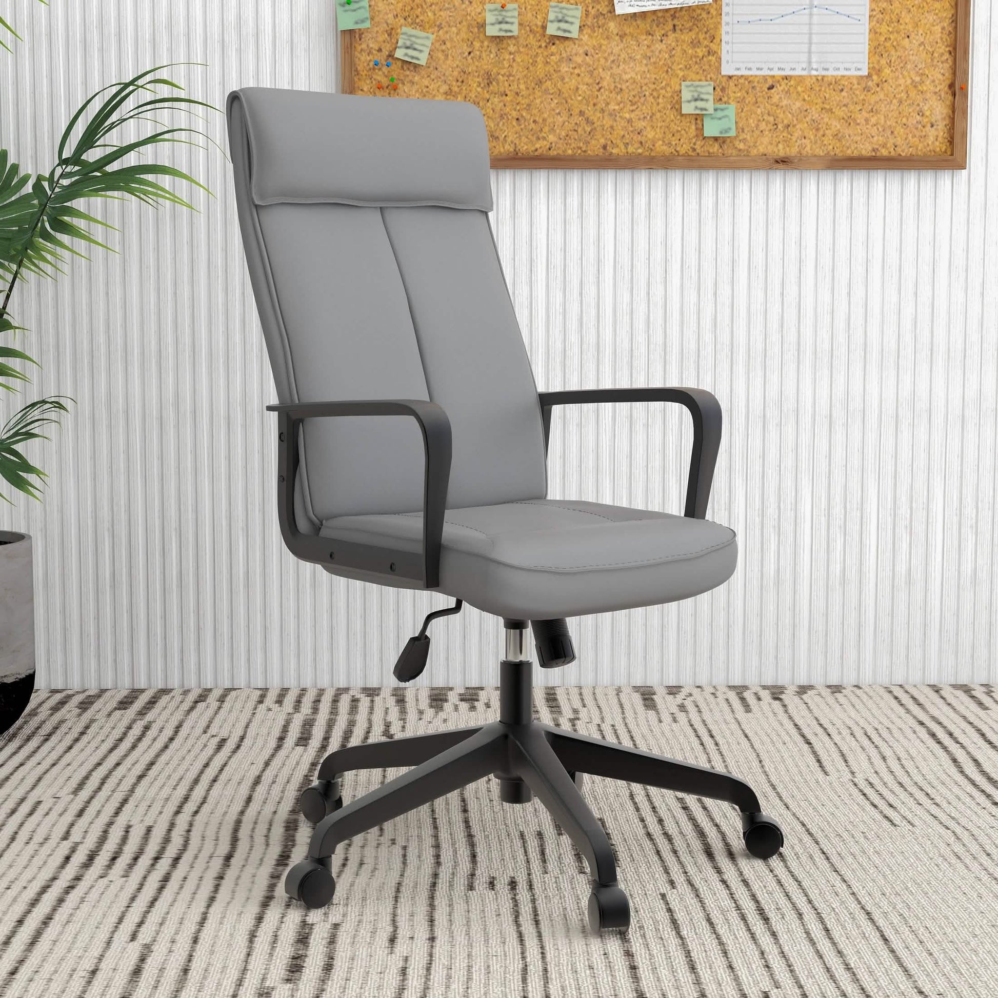 Aiaria Ergonomic High - Back Leather Office Chair with Adjustable Height, Swivel, Tilt, and Double Wheel Casters
