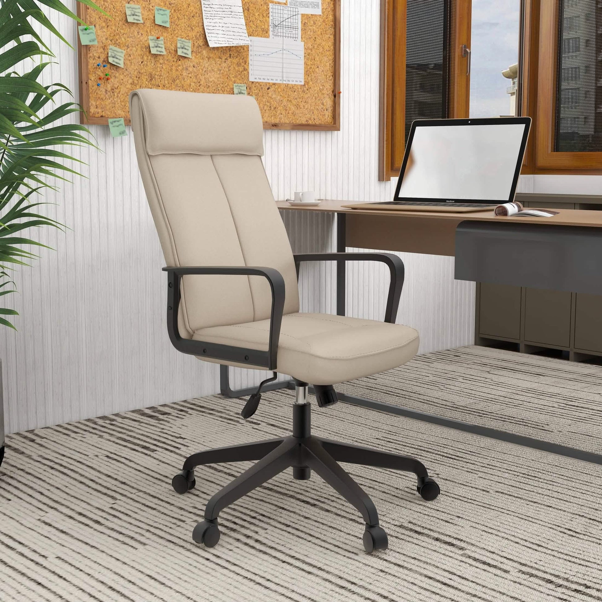 Aiaria Ergonomic High - Back Leather Office Chair with Adjustable Height, Swivel, Tilt, and Double Wheel Casters
