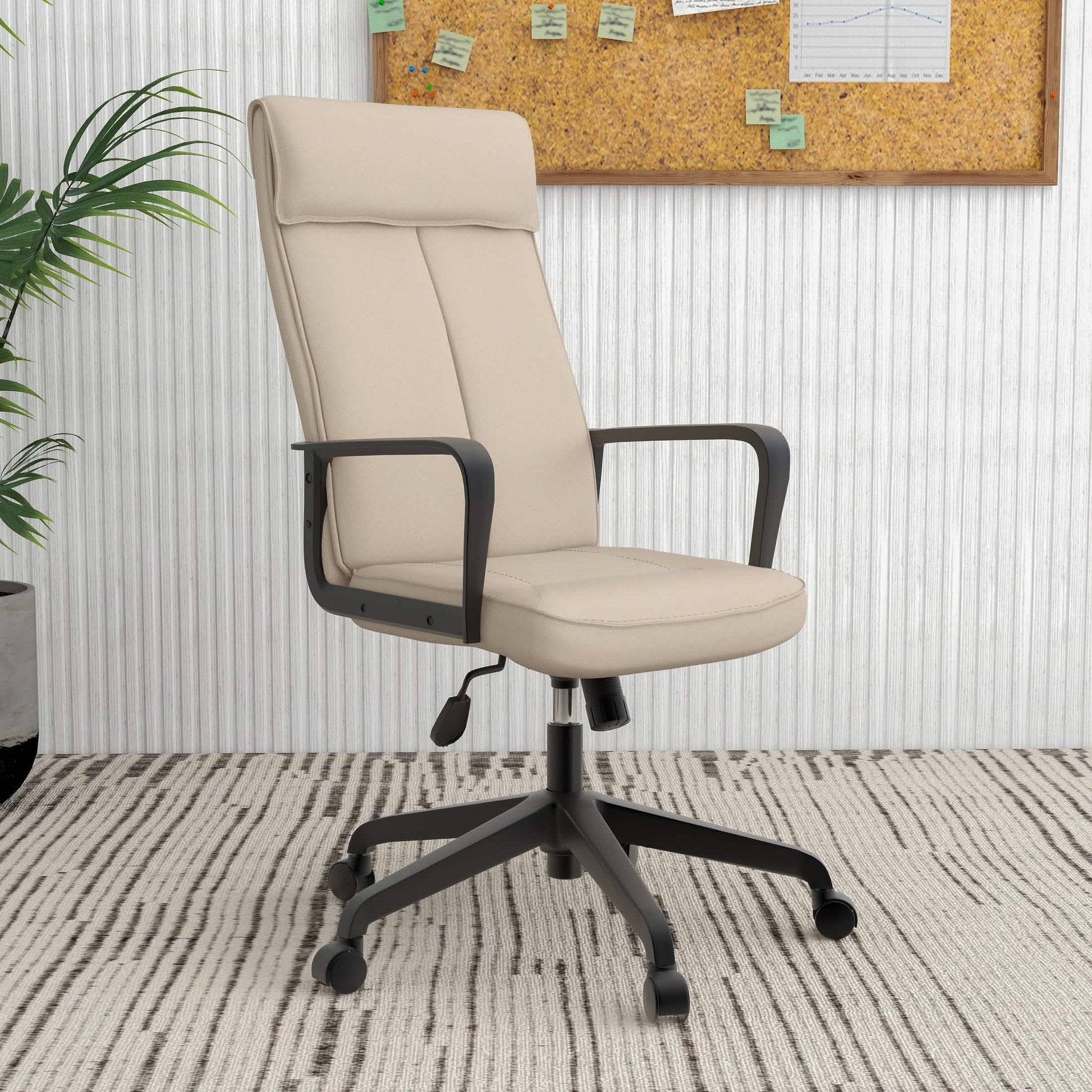 Aiaria Ergonomic High - Back Leather Office Chair with Adjustable Height, Swivel, Tilt, and Double Wheel Casters