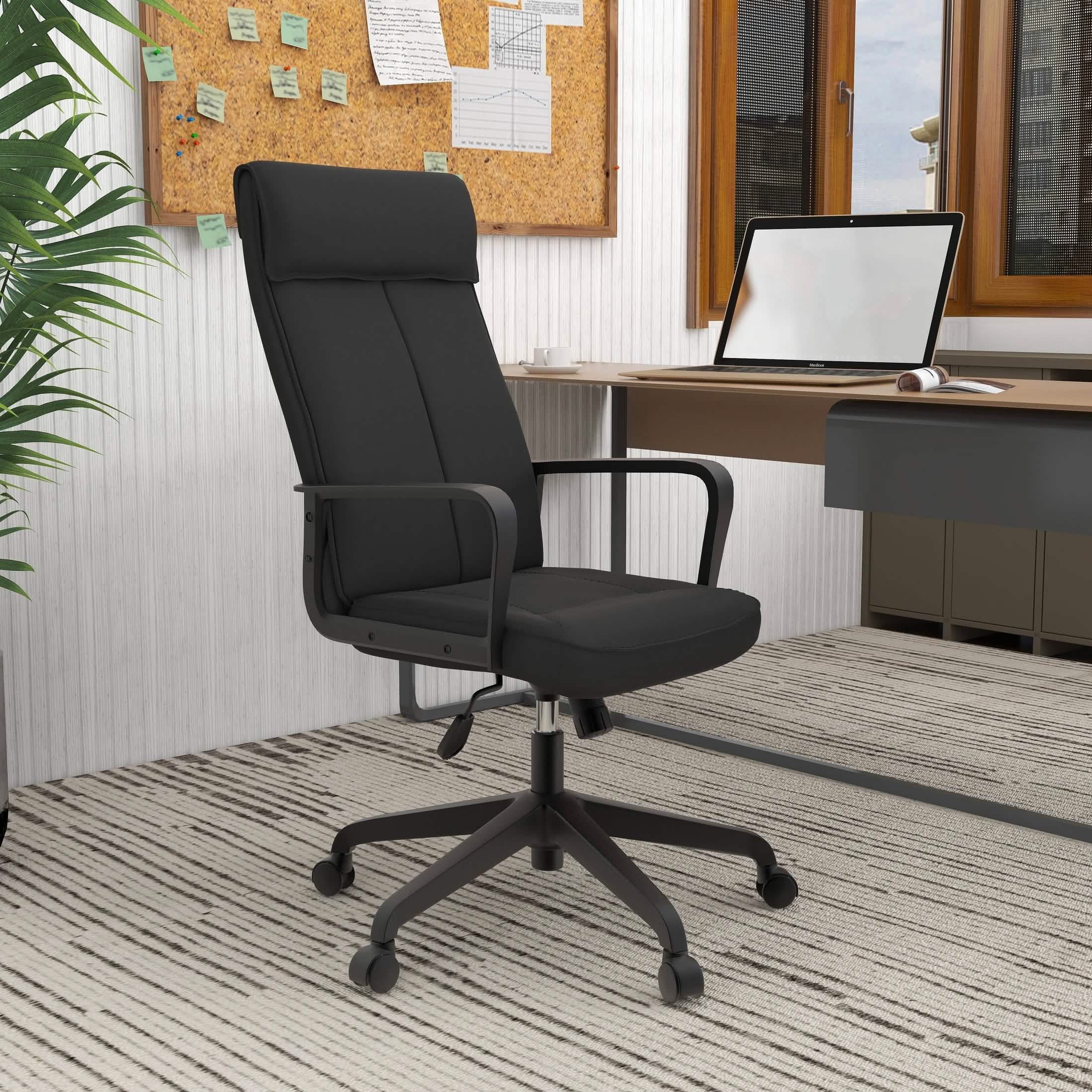 Aiaria Ergonomic High - Back Leather Office Chair with Adjustable Height, Swivel, Tilt, and Double Wheel Casters