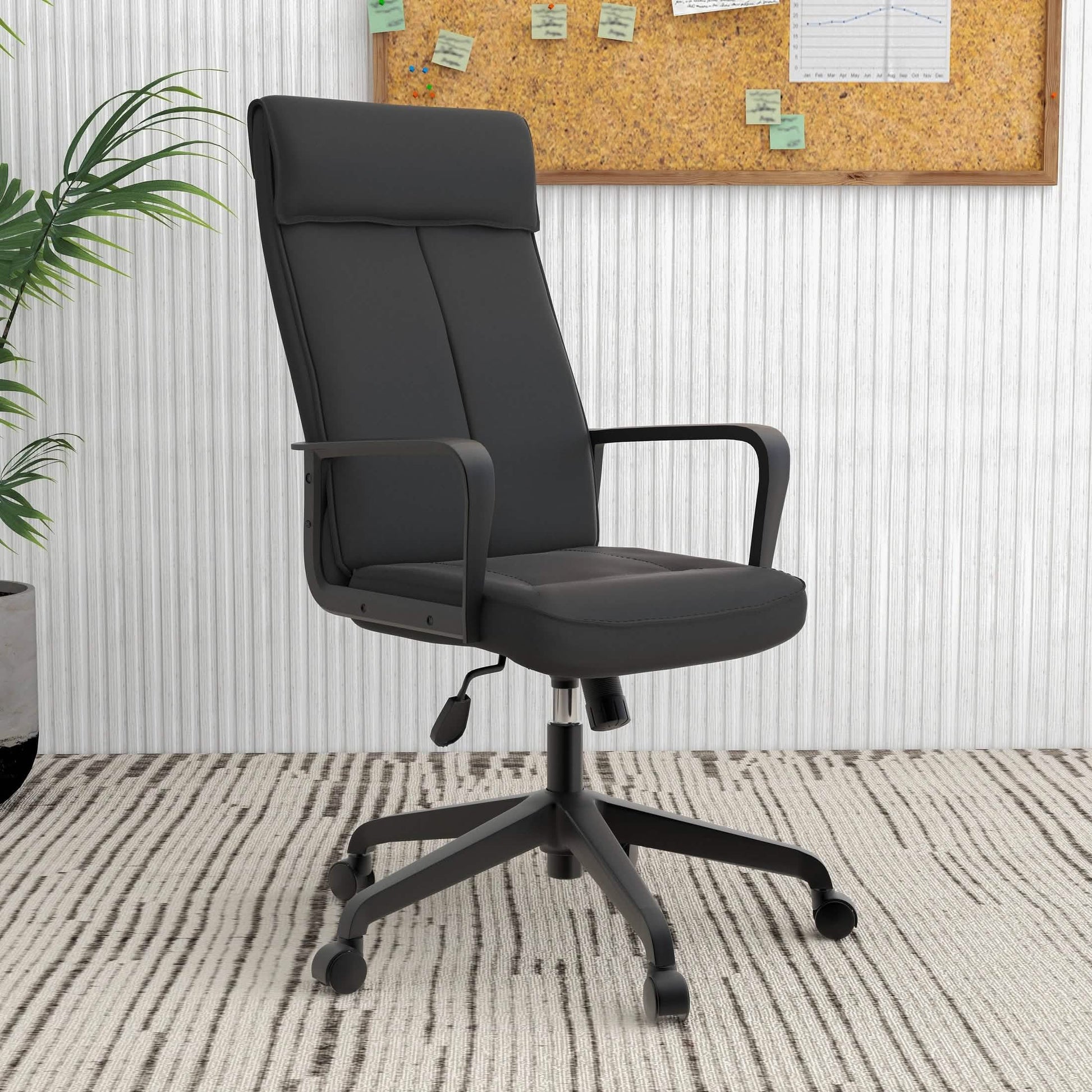 Aiaria Ergonomic High - Back Leather Office Chair with Adjustable Height, Swivel, Tilt, and Double Wheel Casters