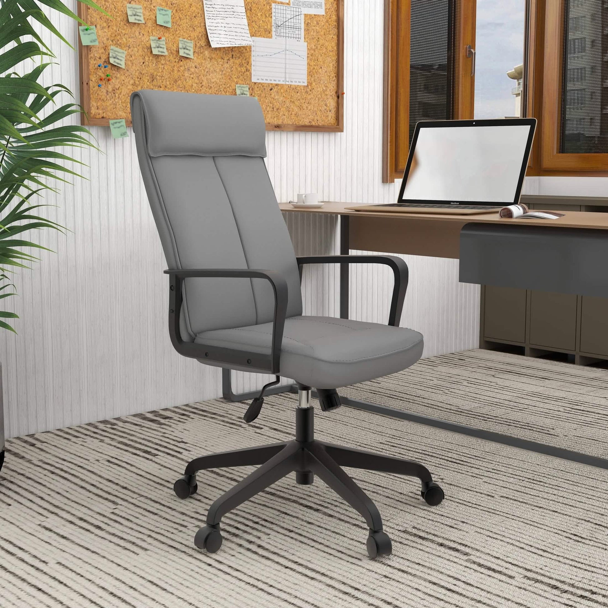 Aiaria Ergonomic High - Back Leather Office Chair with Adjustable Height, Swivel, Tilt, and Double Wheel Casters