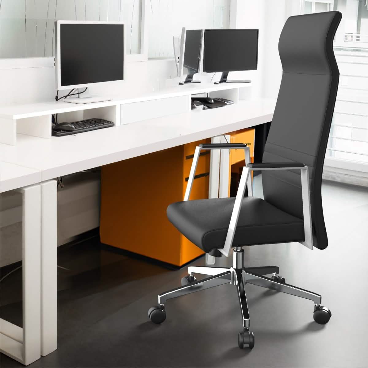 Aleen High - Back Office Chair in Upholstered Leather and Iron Frame with Swivel and Tilt