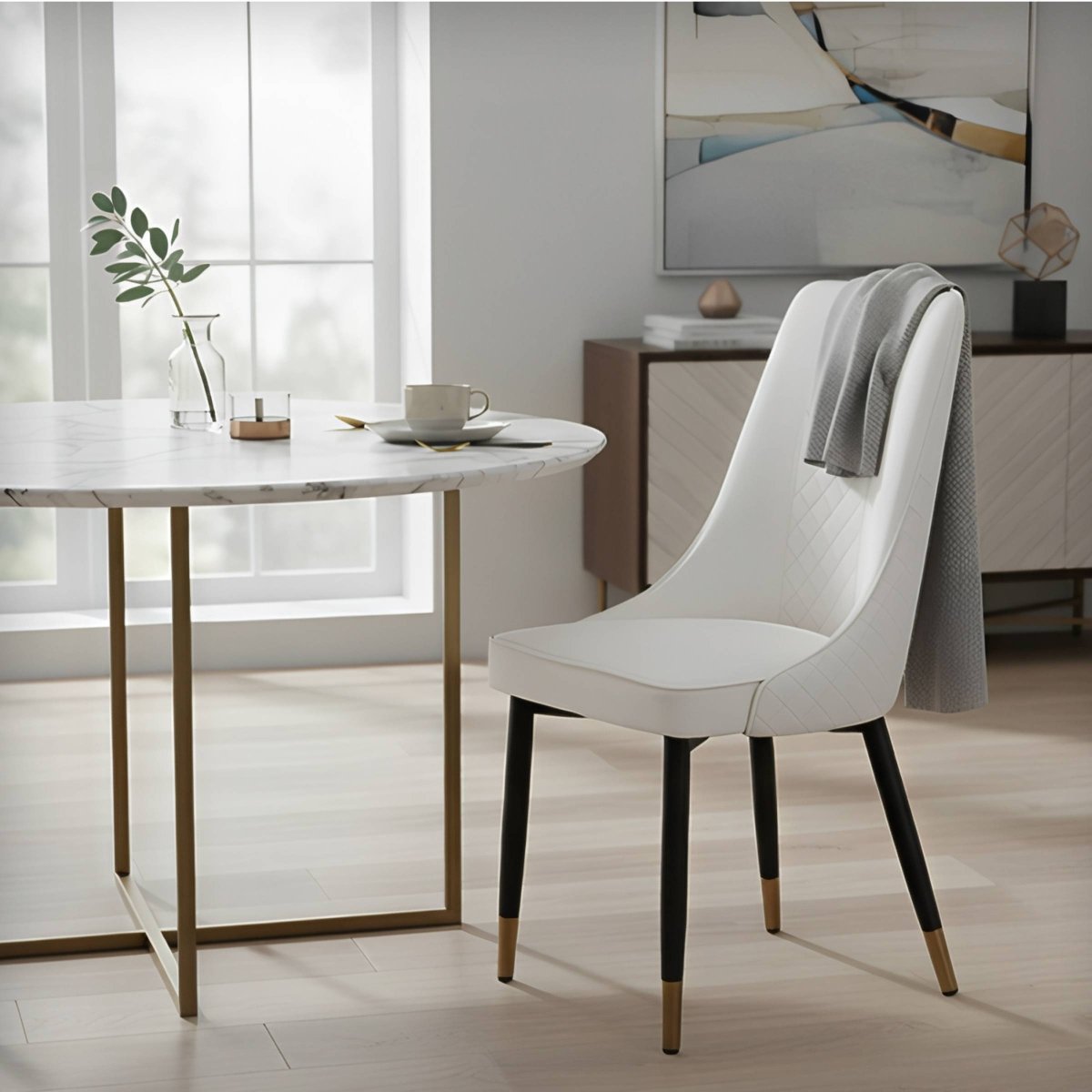 Allure Modern Dining Chair Upholstered in Vinyl Leather Seat with Oak Wood Legs White Dining Chair Leisuremod