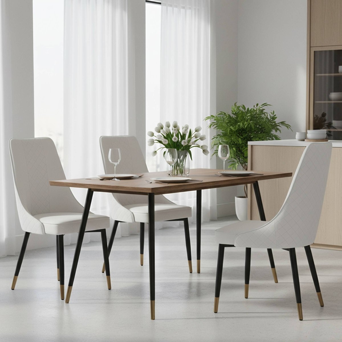 Allure Modern Dining Chair Upholstered in Vinyl Leather Seat with Oak Wood Legs White Dining Chair Leisuremod