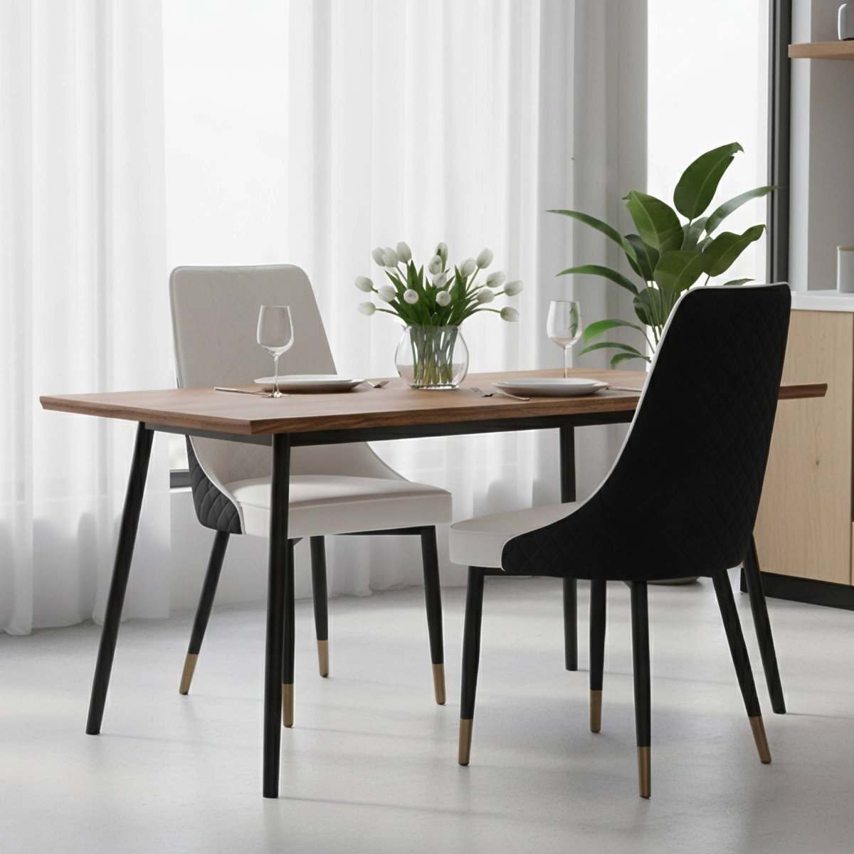 Allure Modern Dining Chair Upholstered in Vinyl Leather Seat with Oak Wood Legs White Black Dining Chair Leisuremod