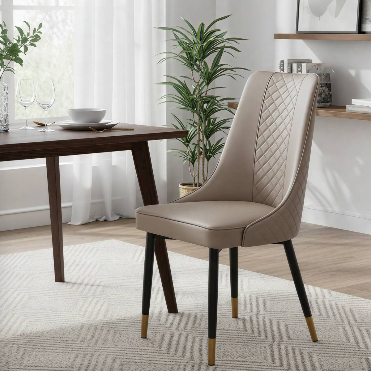 Allure Modern Dining Chair Upholstered in Vinyl Leather Seat with Oak Wood Legs Taupe Dining Chair Leisuremod