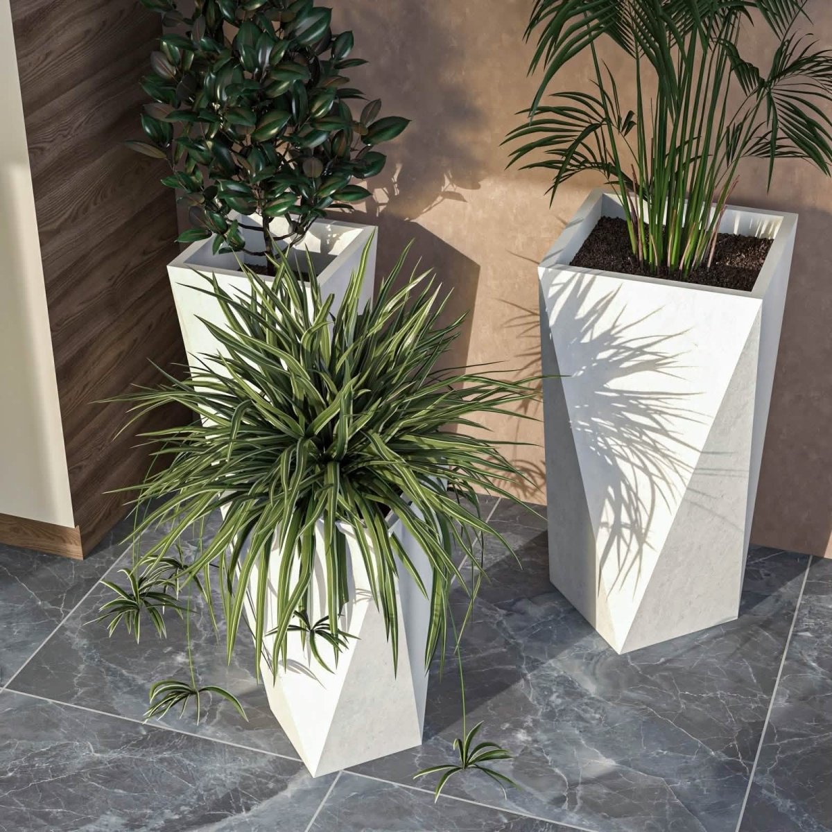 Aloe 3 - Piece Modern Fiberstone and MGO Clay Square Planter Set for Indoor and Outdoor