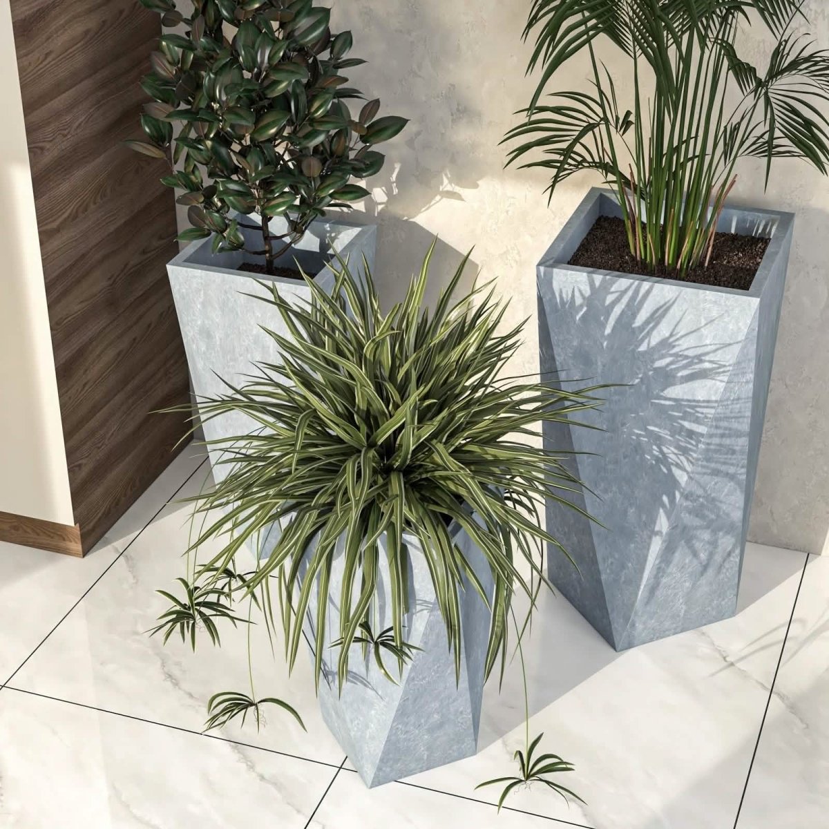 Aloe 3 - Piece Modern Fiberstone and MGO Clay Square Planter Set for Indoor and Outdoor
