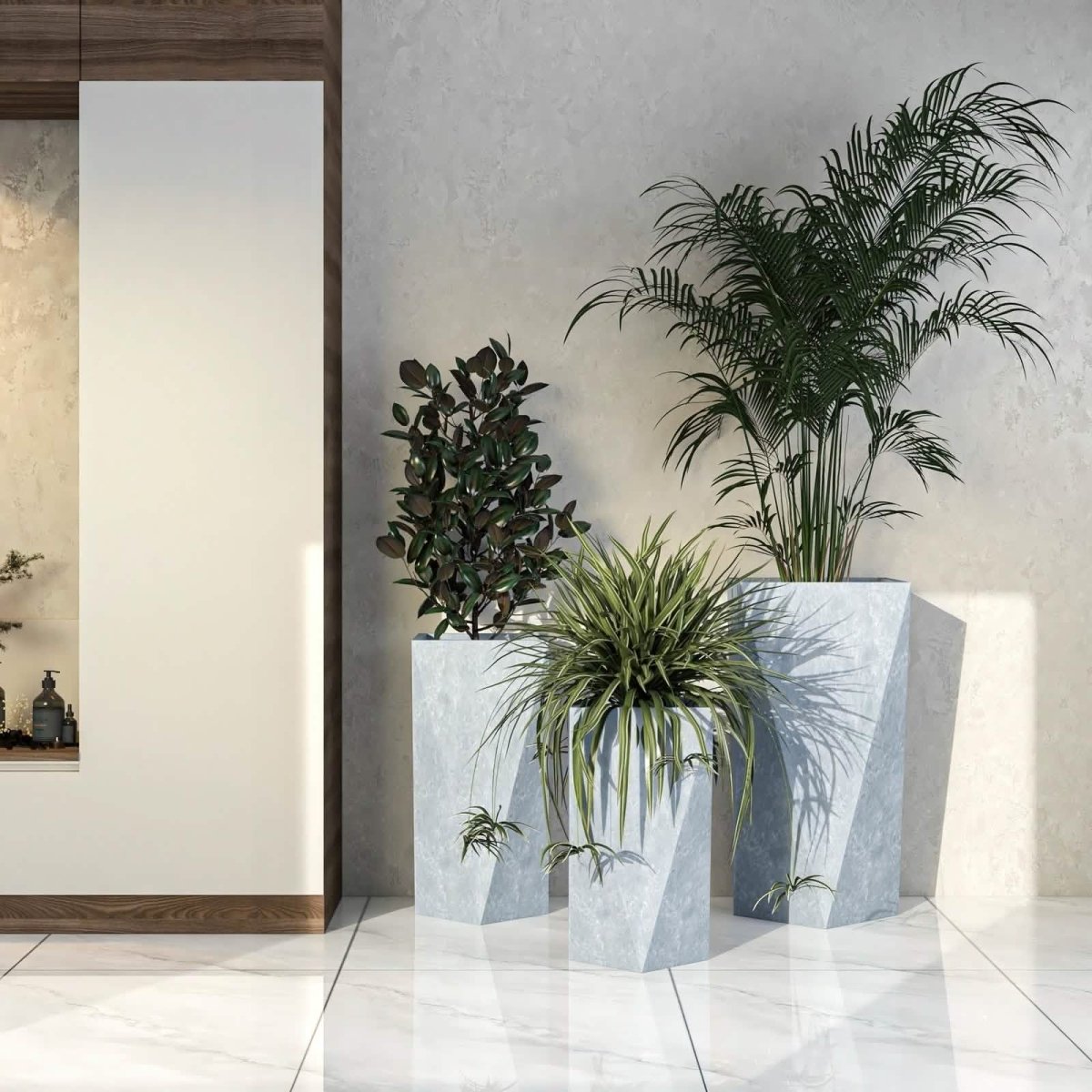 Aloe 3 - Piece Modern Fiberstone and MGO Clay Square Planter Set for Indoor and Outdoor