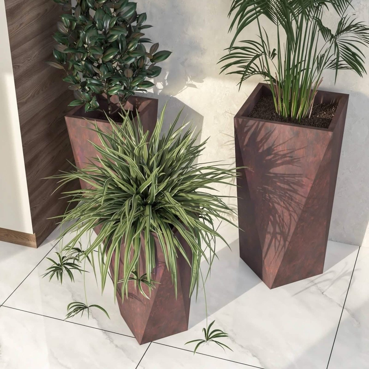 Aloe 3 - Piece Modern Fiberstone and MGO Clay Square Planter Set for Indoor and Outdoor