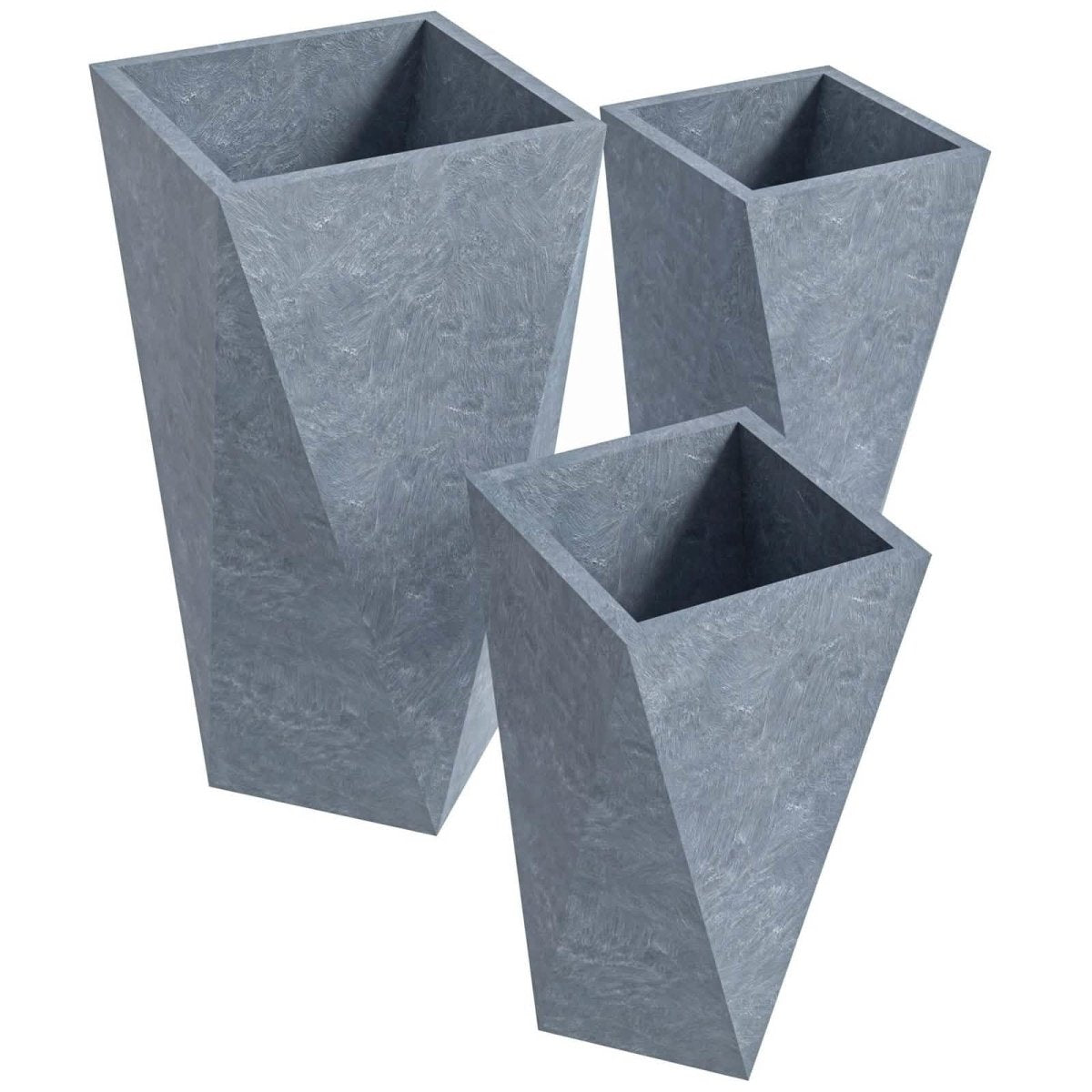 Aloe 3 - Piece Modern Fiberstone and MGO Clay Square Planter Set for Indoor and Outdoor