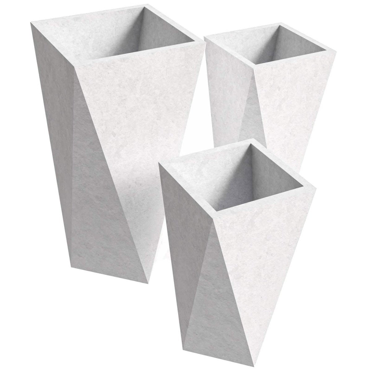 Aloe 3 - Piece Modern Fiberstone and MGO Clay Square Planter Set for Indoor and Outdoor