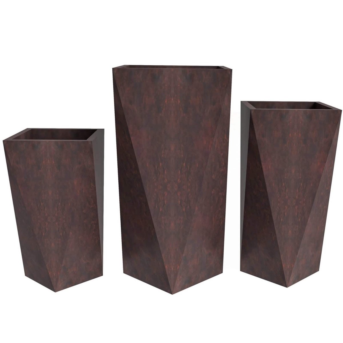 Aloe 3 - Piece Modern Fiberstone and MGO Clay Square Planter Set for Indoor and Outdoor