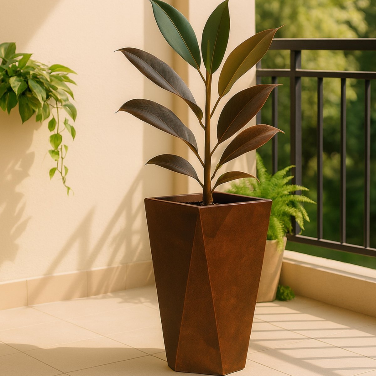 Aloe Tapered Square Fiberstone And MGO Clay Planter For Indoor And Outdoor