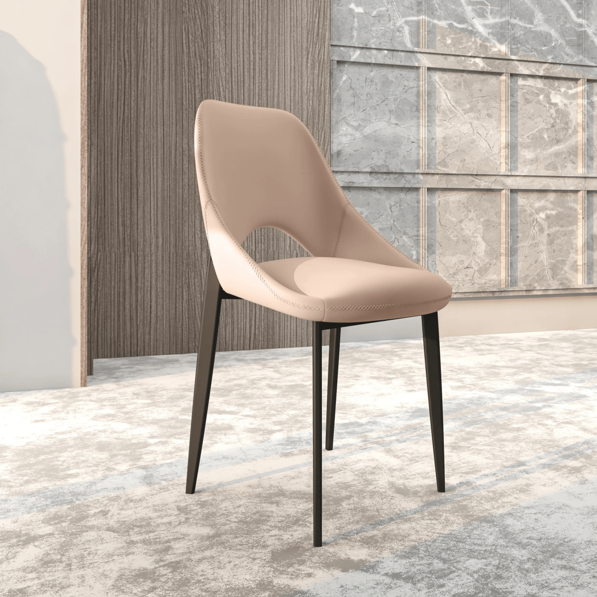 Amalfi Upholstered Dining Chair with a Curved Open Back Design in Black Iron