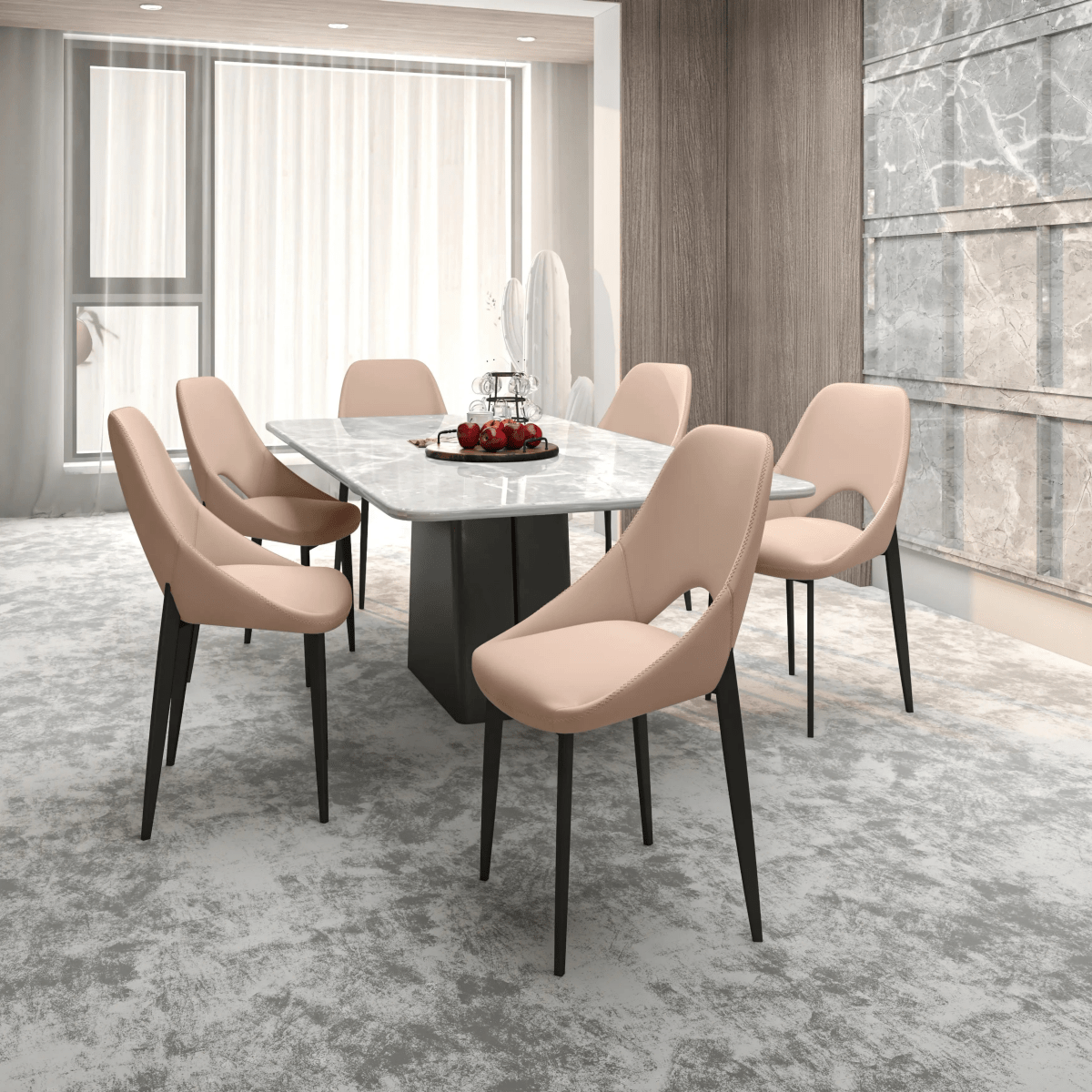 Amalfi Upholstered Dining Chair with a Curved Open Back Design in Black Iron