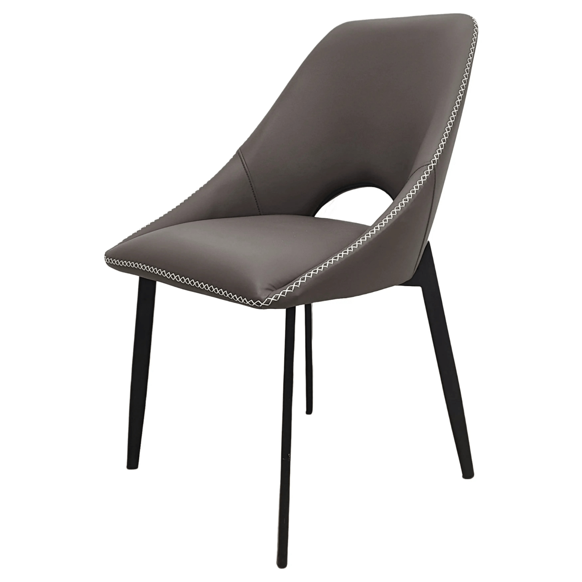 Amalfi Upholstered Dining Chair with a Curved Open Back Design in Black Iron