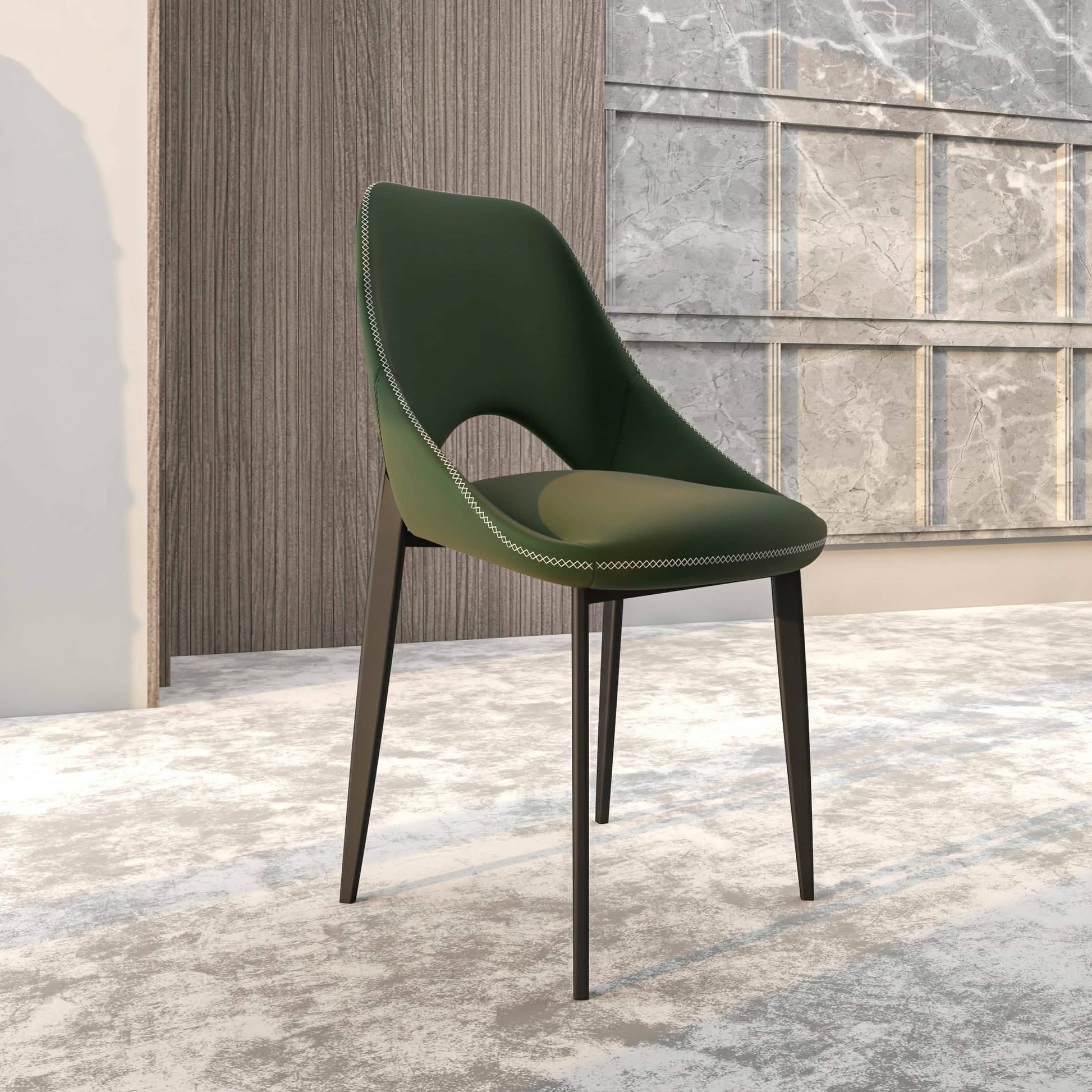 Amalfi Upholstered Dining Chair with a Curved Open Back Design in Black Iron Set of 4