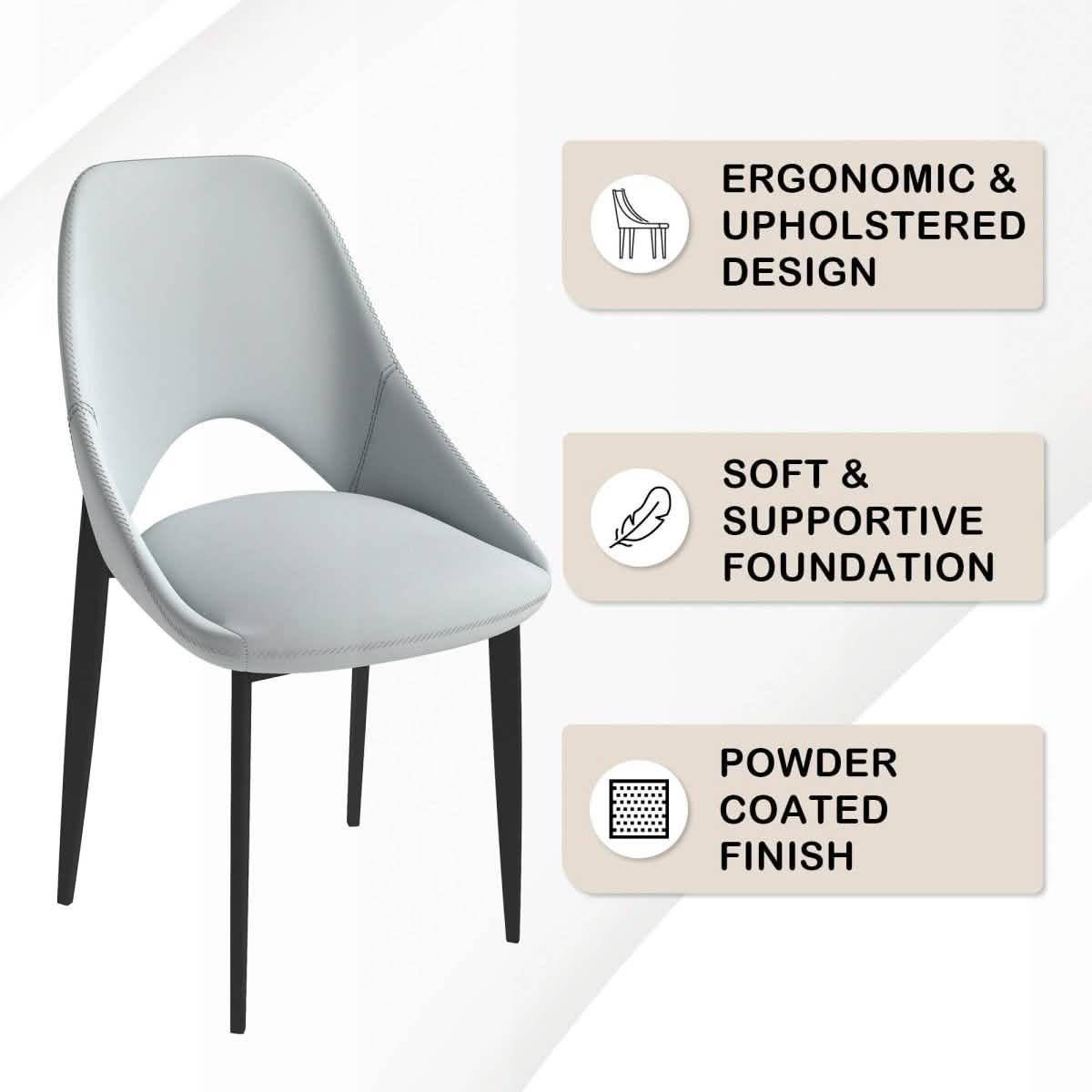 Amalfi Upholstered Dining Chair with a Curved Open Back Design in Black Iron Set of 4