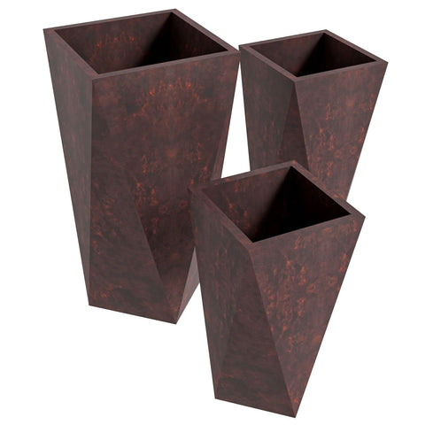 LeisureMod Aloe 3-Piece Fiberstone and MGO Clay Planter Set, Mid-Century Modern Square Planter Pot for Indoor and Outdoor